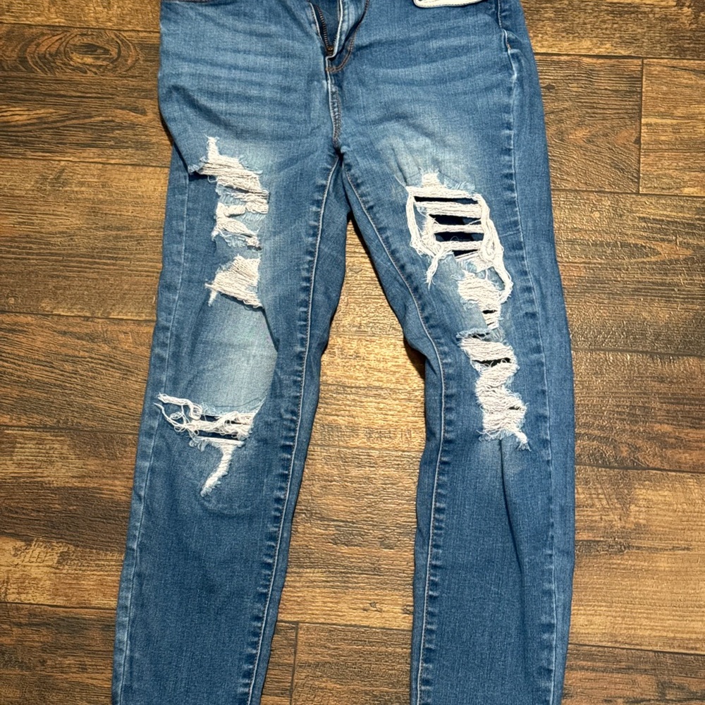Wax Jean Ripped Blue Skinny Jeans